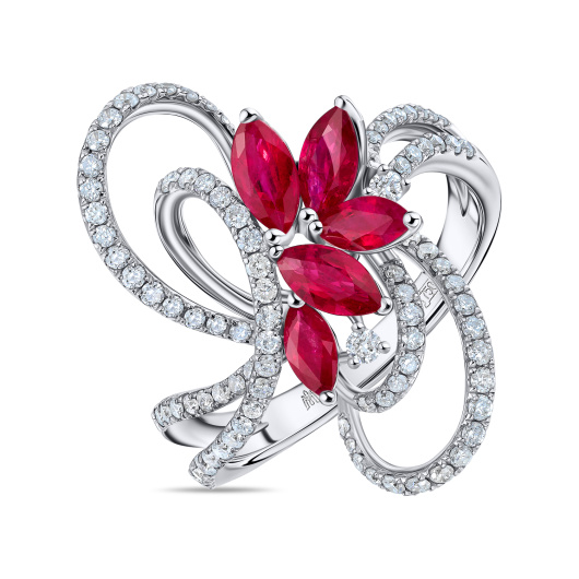 Кольцо с бриллиантами и рубинами