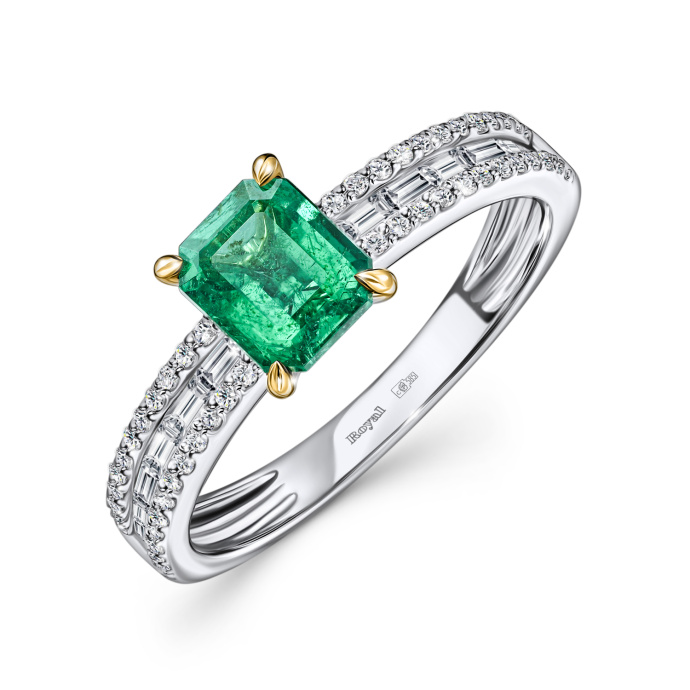 Кольцо с бриллиантами и изумрудом - фото 1