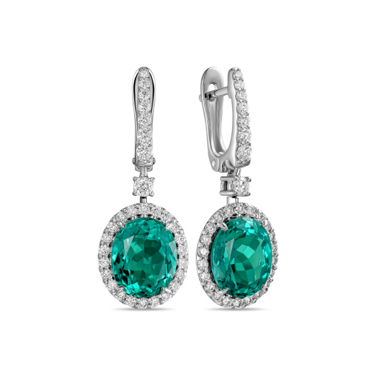 Серьги с бриллиантом и гидротермальным изумрудом