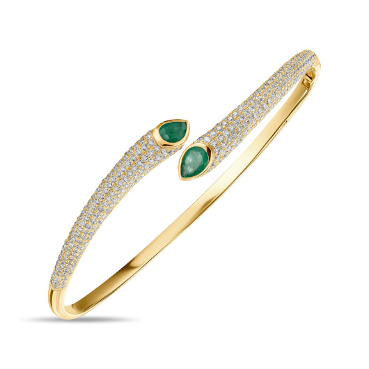 Браслет жесткий с бриллиантами и изумрудами