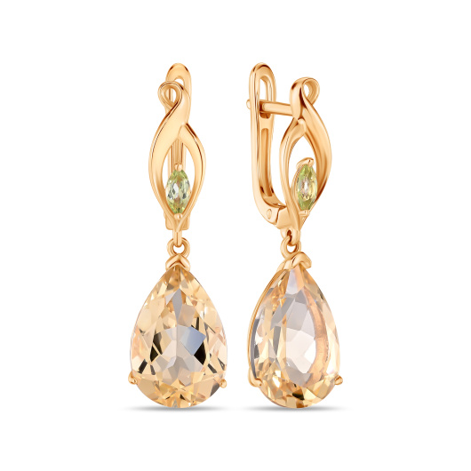 Серьги с цитринами и хризолитами