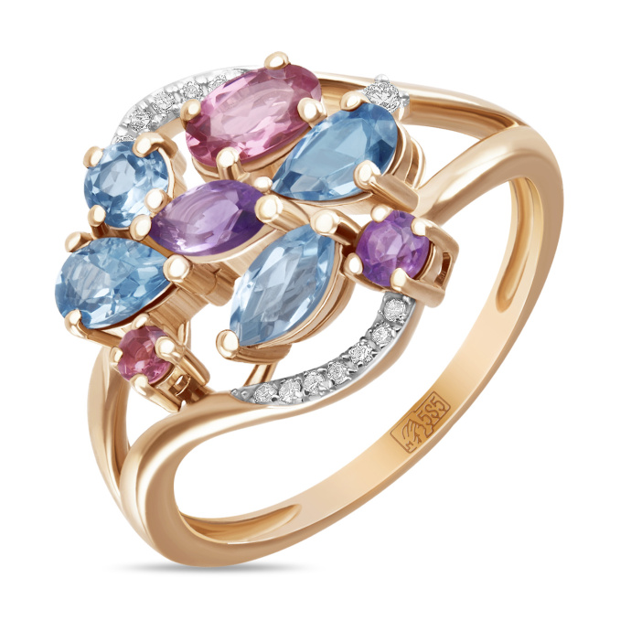 Кольцо с аметистами, топазом, бриллиантами и турмалином - фото 1 Кольцо с аметистами, топазом, бриллиантами и турмалином - фото 1