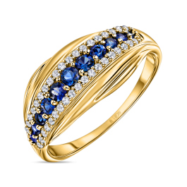 Кольцо с бриллиантами и сапфирами