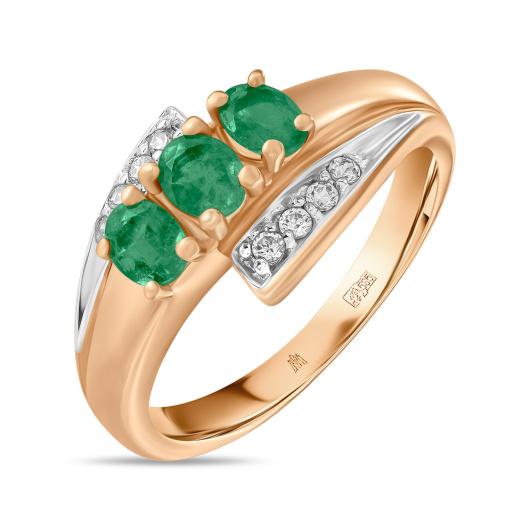 Кольцо с изумрудами и фианитом