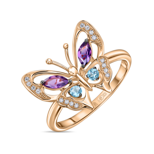 Кольцо с аметистами, топазом и бриллиантами