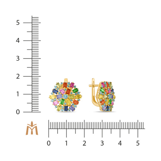 Серьги с топазами, гранатами, сапфирами и цветными сапфирами