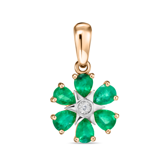 Подвеска с бриллиантом и изумрудами - фото 1