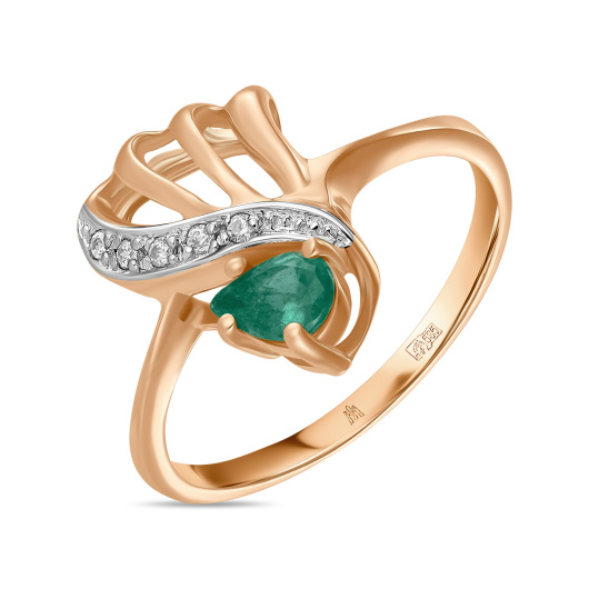 Кольцо с изумрудом и фианитом