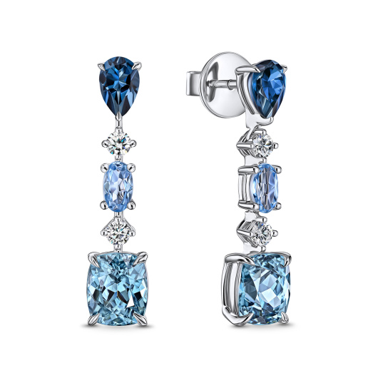 Серьги с топазами, бриллиантами, лондон топазом и цирконами