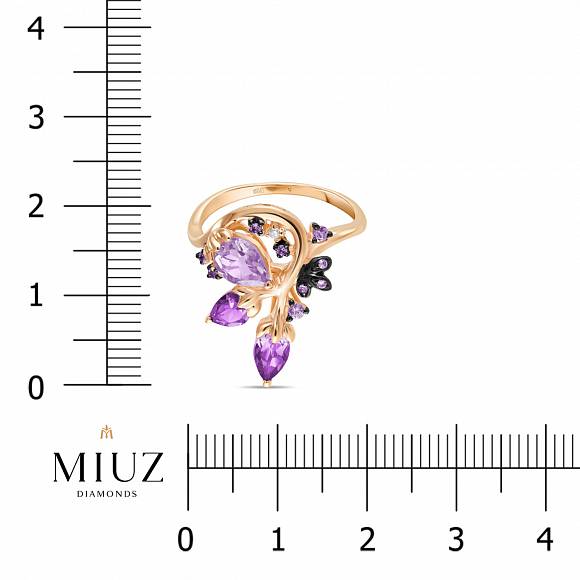 Кольцо с аметистами, бриллиантом и цветными сапфирами R4150-D-3404MIX - Фото 2