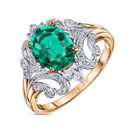 Кольцо с бриллиантами и нано изумрудом