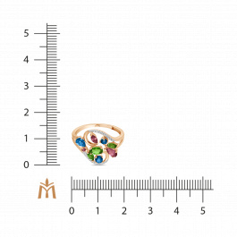 Кольцо с топазом, бриллиантами, турмалином и хромдиопсидами