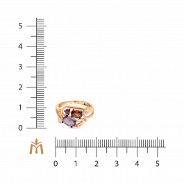 Кольцо с аметистом, бриллиантами, гранатом и родолитом