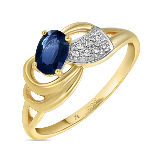 Кольцо с сапфиром и фианитом