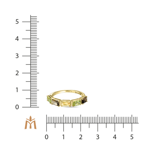 Кольцо с хризолитами, цитрином и топазами