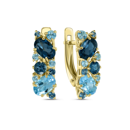 Серьги с топазами, лондон топазом и фианитами