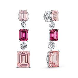 Серьги с бриллиантами, морганитами и родолитами