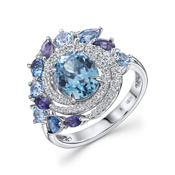 Кольцо с топазами, бриллиантами, иолитами, лондон топазом и цирконом - фото 1 Кольцо с топазами, бриллиантами, иолитами, лондон топазом и цирконом - фото 1