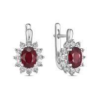 Серьги с бриллиантами и облагороженным рубином - фото 1