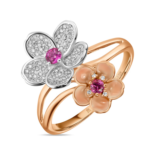 Кольцо с эмалью, бриллиантами и цветными сапфирами