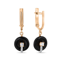 Серьги с фианитами и ониксами - фото 1 Серьги с фианитами и ониксами - фото 1