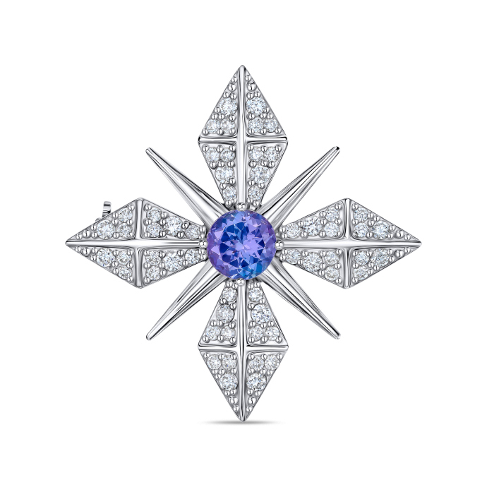 Брошь с бриллиантом и танзанитом - фото 1