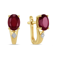 Серьги с бриллиантами и облагороженным рубином - фото 1