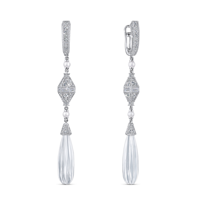 Серьги с бриллиантами, горный хрустальами и жемчугом - фото 1