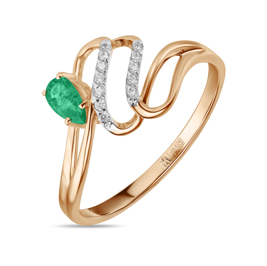 Кольцо с изумрудом и фианитом