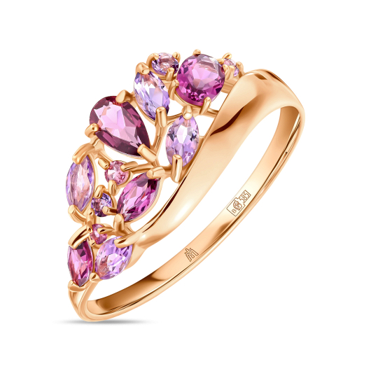 Кольцо с аметистами и родолитами