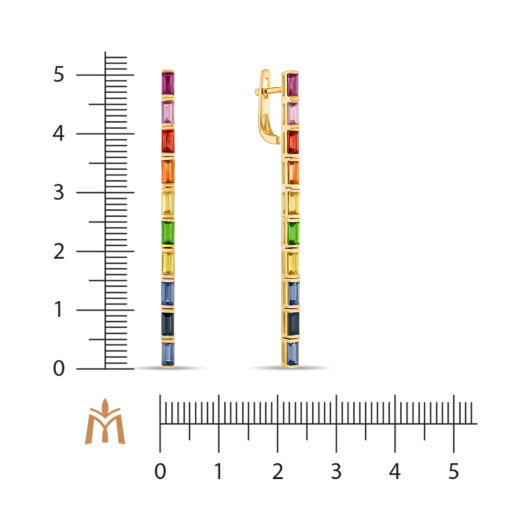 Серьги с сапфирами, цветными сапфирами и гранатами