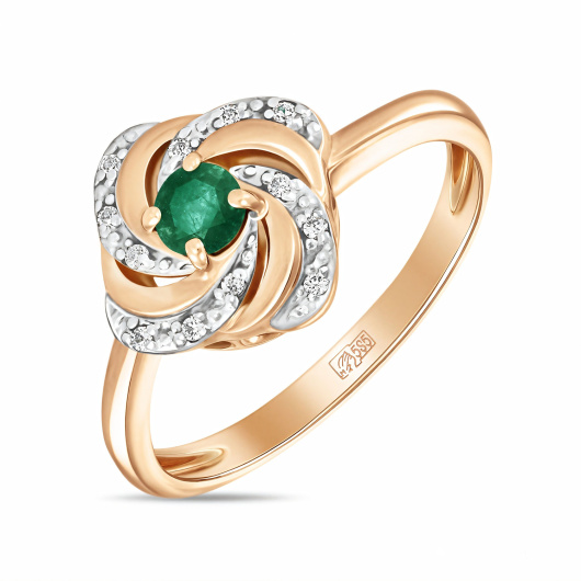 Кольцо с изумрудом и фианитом
