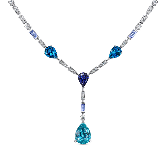 Колье с бриллиантами, иолитом, лондон топазами, танзанитами и цирконом - фото 1 Колье с бриллиантами, иолитом, лондон топазами, танзанитами и цирконом - фото 1