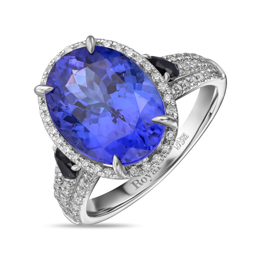 Кольцо с бриллиантами, танзанитом и сапфирами