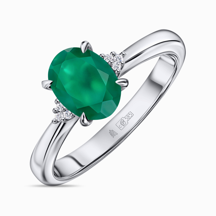 Кольцо с агатом и бриллиантами - фото 1