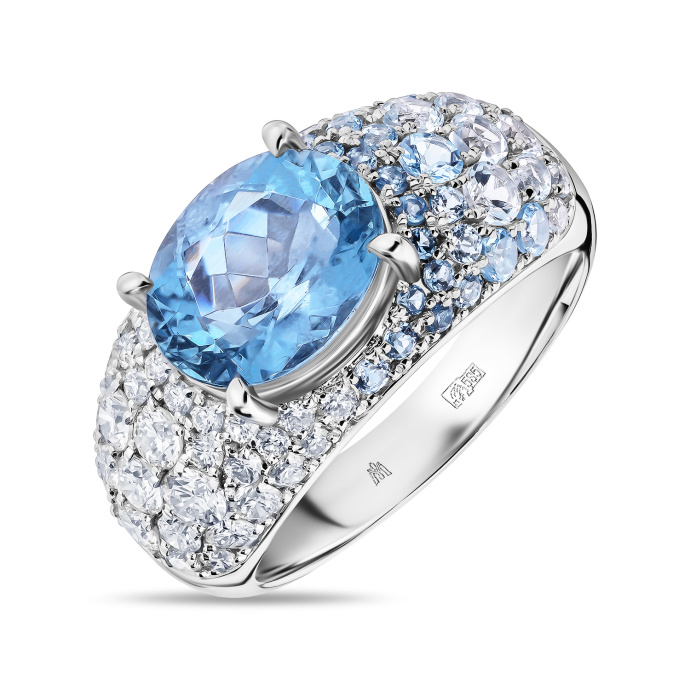 Кольцо с аквамарином, топазами, бриллиантами и лондон топазом - фото 1 Кольцо с аквамарином, топазами, бриллиантами и лондон топазом - фото 1