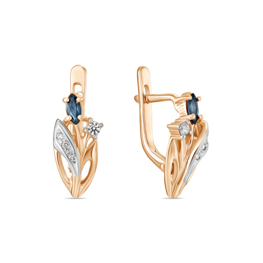 Серьги с сапфирами и фианитом