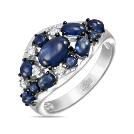 Кольцо с бриллиантами и сапфирами