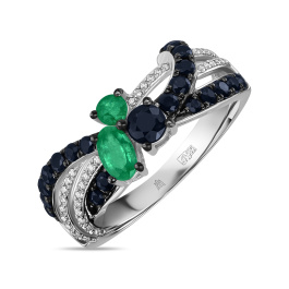Кольцо с бриллиантами, изумрудами и сапфирами