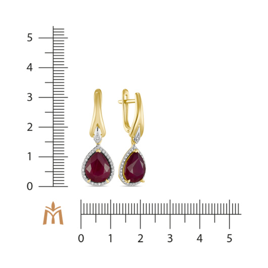 Серьги с облагороженным рубином и бриллиантами