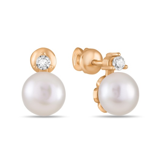 Серьги с жемчугом и фианитом
