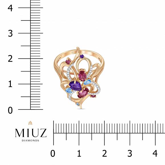 Кольцо с аметистами, топазом, бриллиантами и турмалином R755-51716R004-R17 - Фото 2