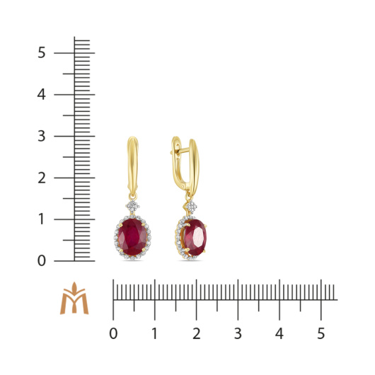 Серьги с бриллиантами и облагороженным рубином