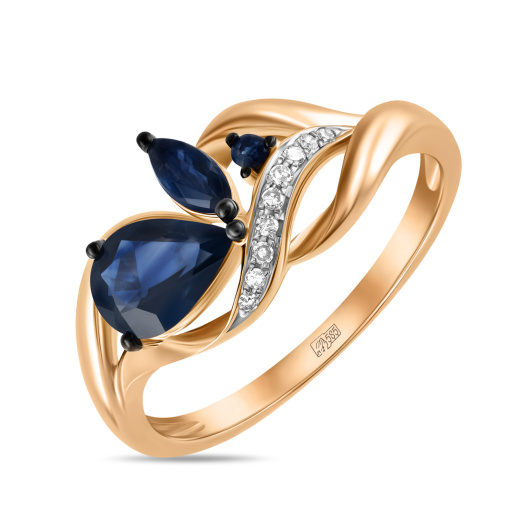 Кольцо с бриллиантами и сапфирами