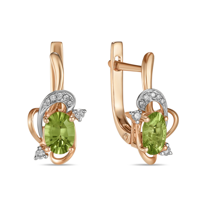 Серьги с бриллиантами и перидотами - фото 1 Серьги с бриллиантами и перидотами - фото 1