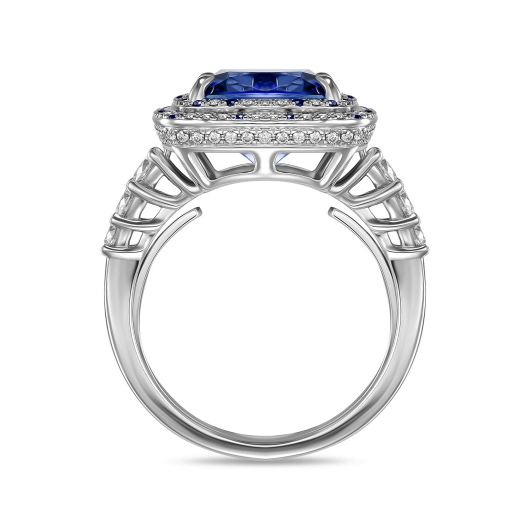 Кольцо с бриллиантами, сапфирами и танзанитом