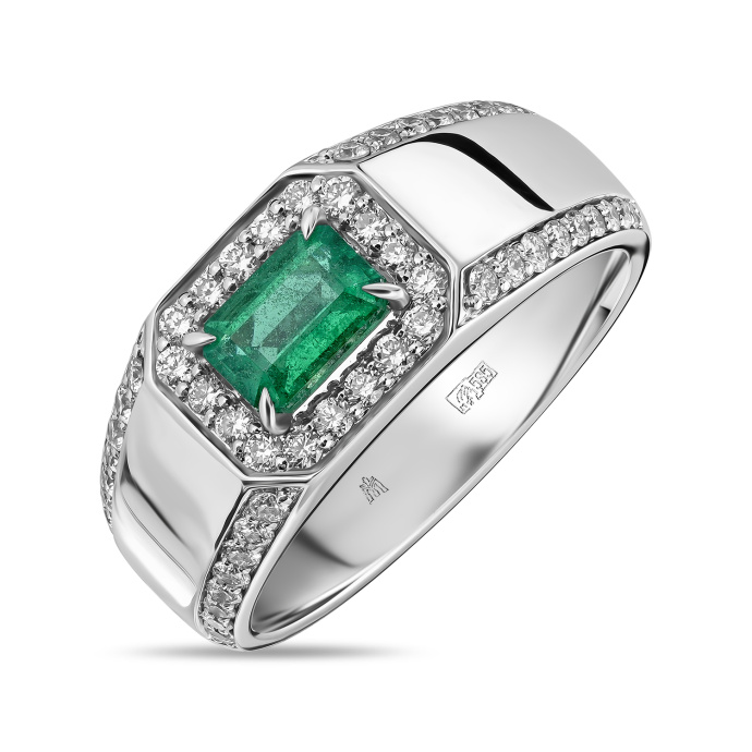 Кольцо с бриллиантами и изумрудом - фото 1