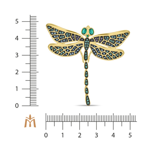 Брошь с гидротермальным изумрудом и фианитами