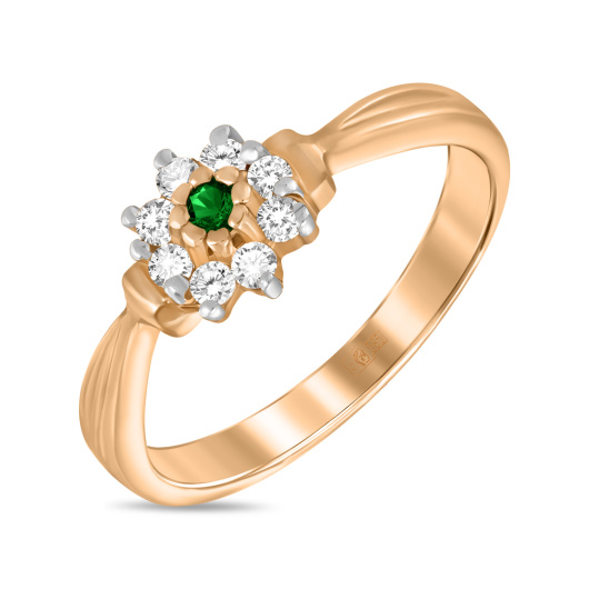 Кольцо с изумрудом и фианитом