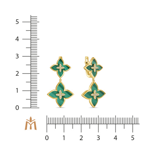 Серьги с бриллиантами и малахитом